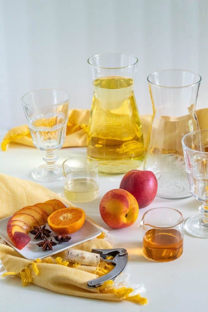 Ingredients for making stone fruit sangria.