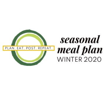 The Plan. Eat. Post. Repeat Logo next to the words "seasonal meal plan winter 2020".