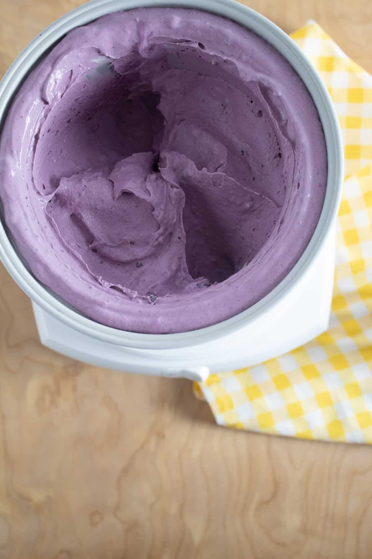 A top-down view of the churned ice cream.