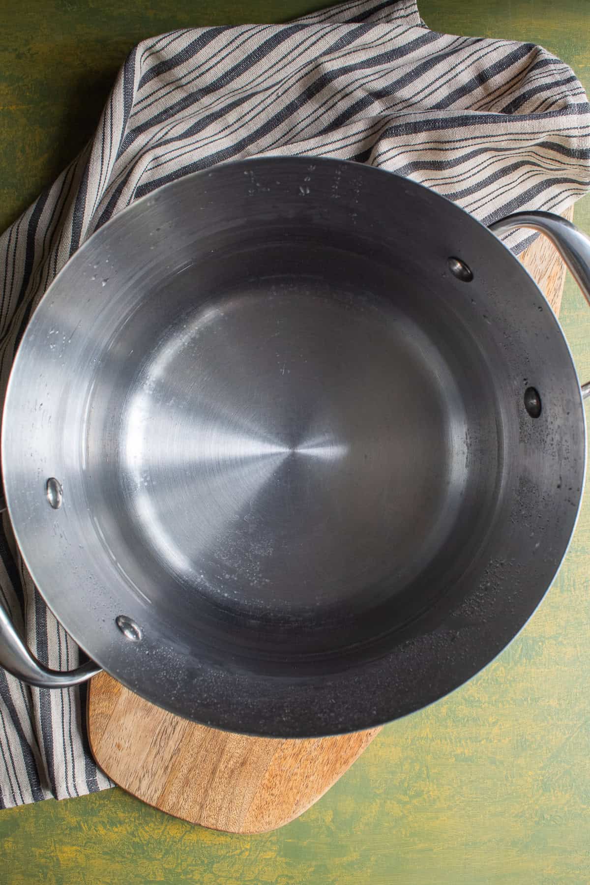 A large pot is filled with water for cooking the pasta.