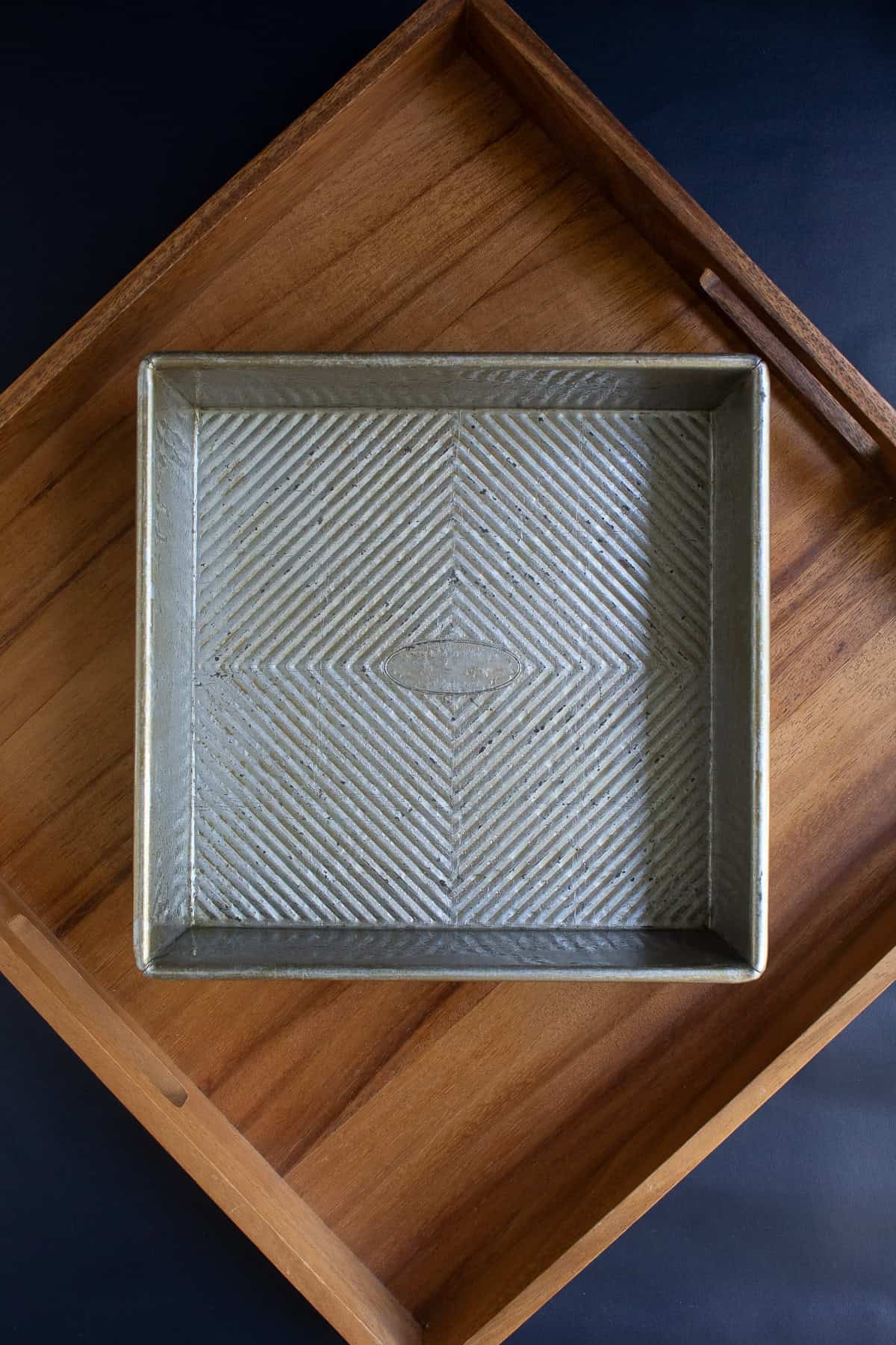 A 9-inch square pan is prepared with cooking spray.