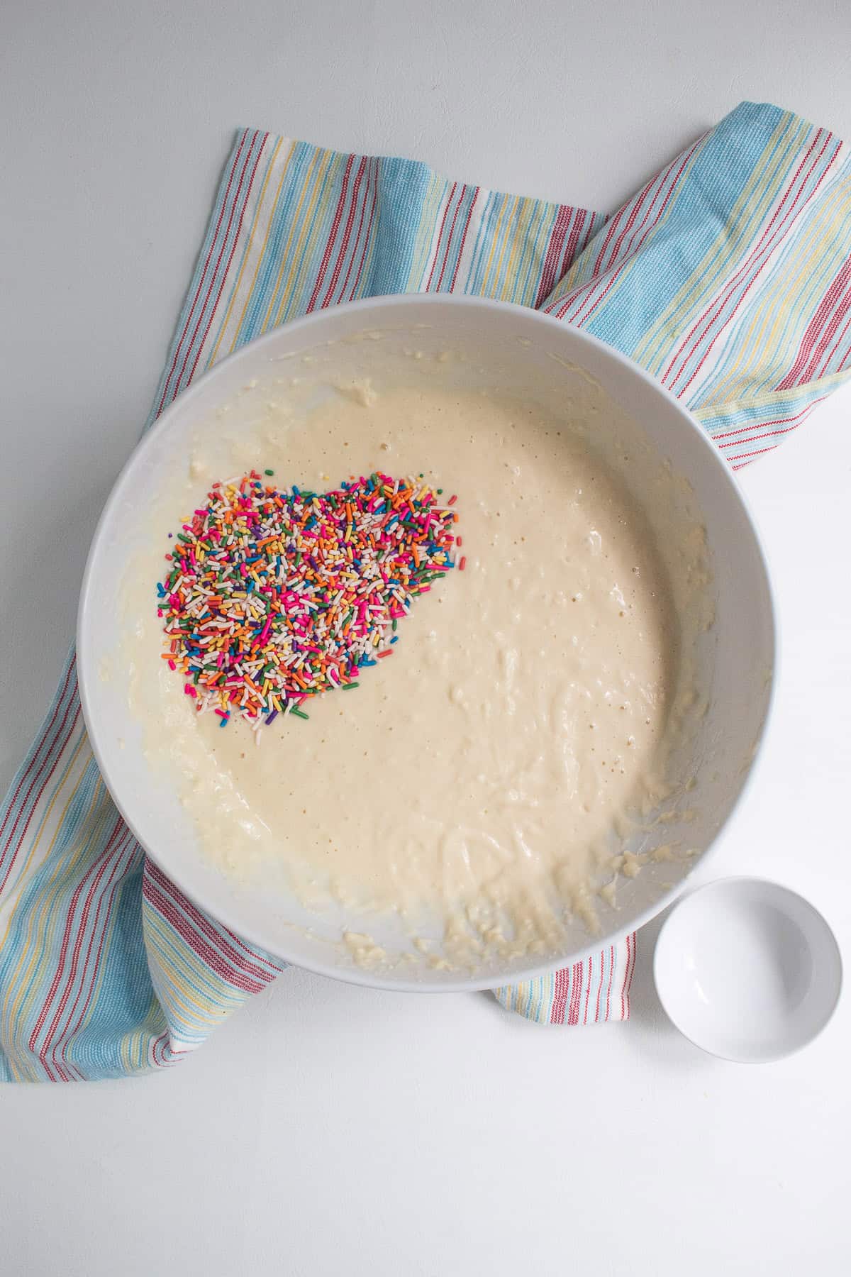 Jimmies are added to the thick batter.