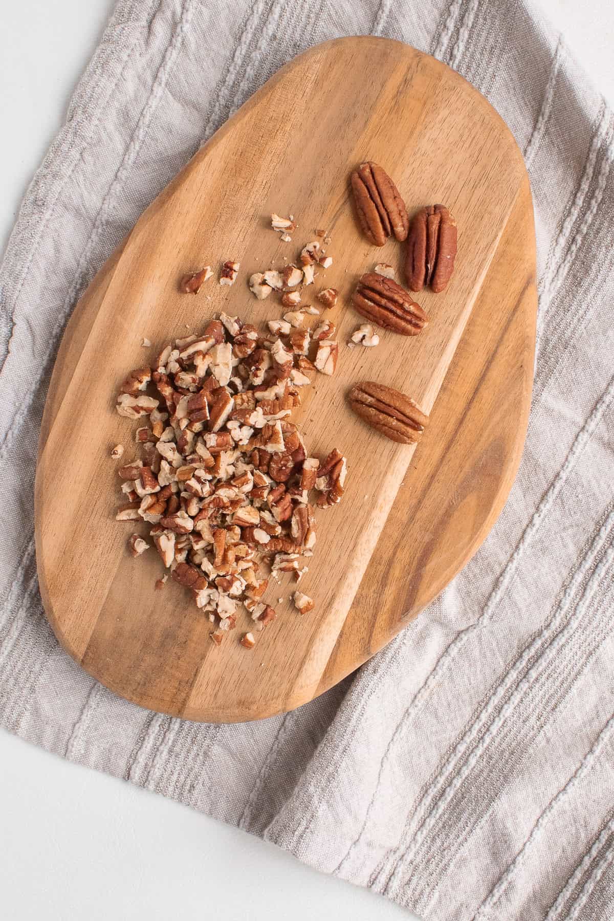 Pecans are chopped into small pieces.