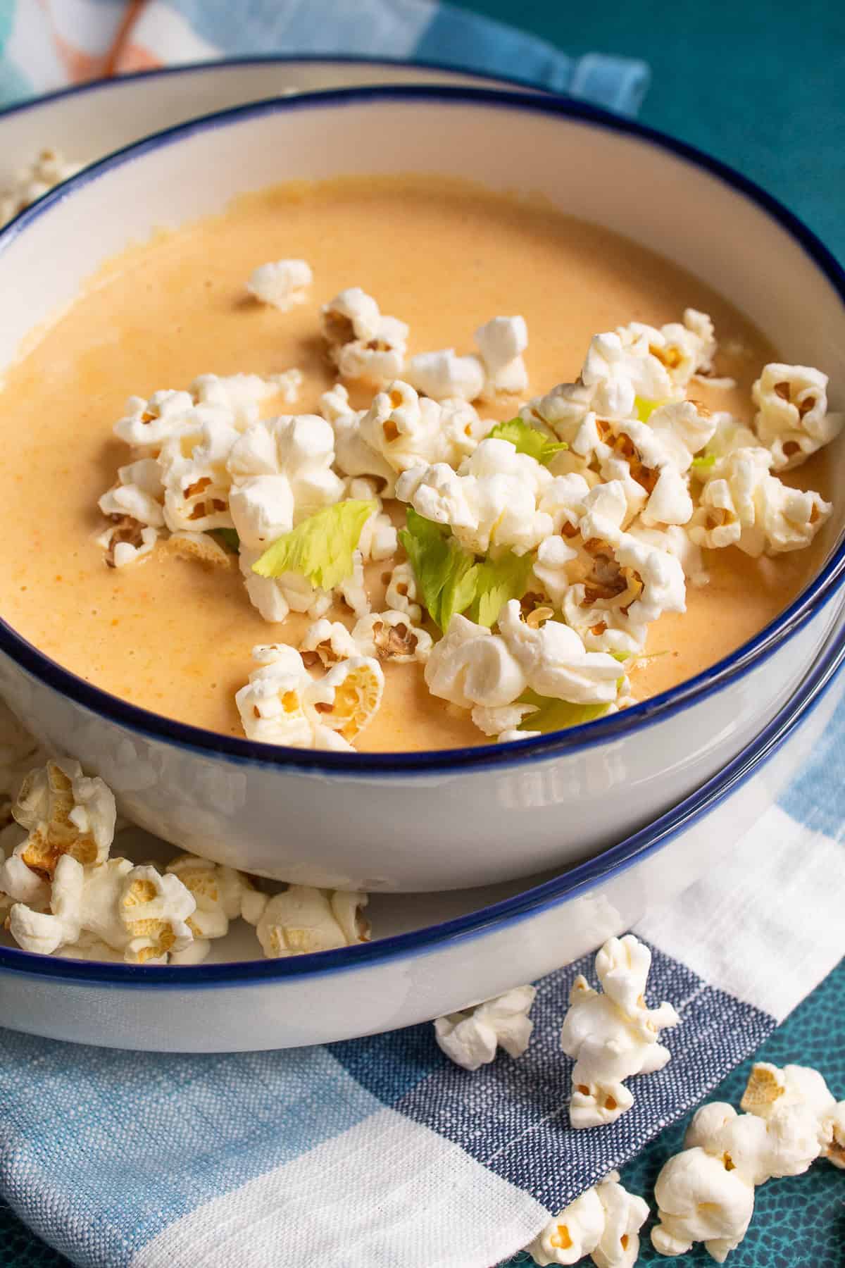 The soup i stopped with popcorn and celery leaves.