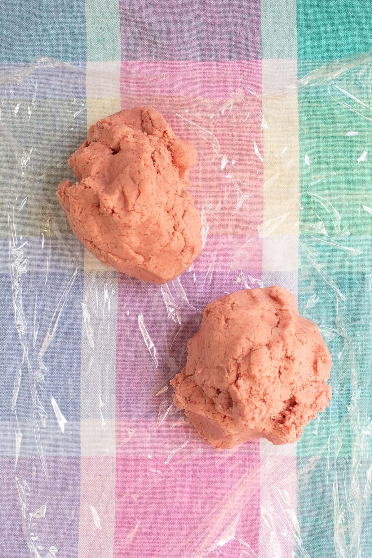 The dough is split into two portions.