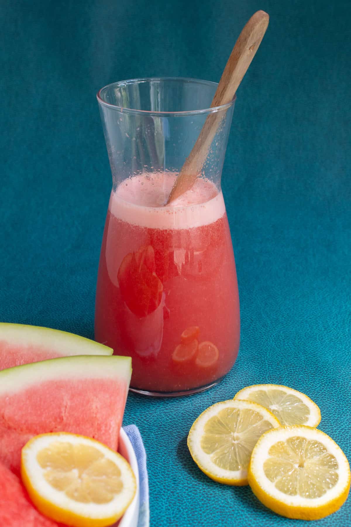 The concentrate is diluted with water for four servings in the carafe.