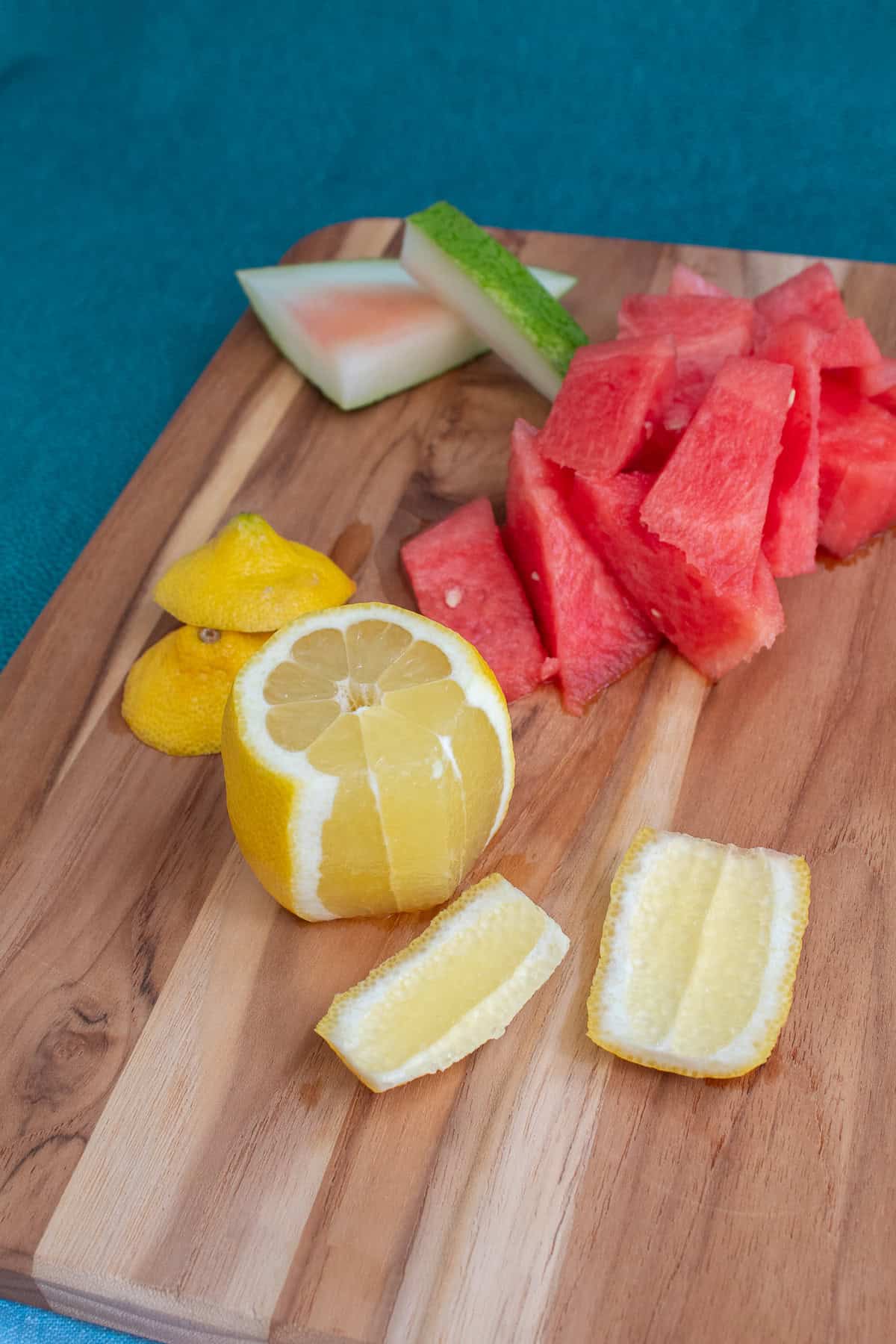 The rind is completely removed form a while lemon.