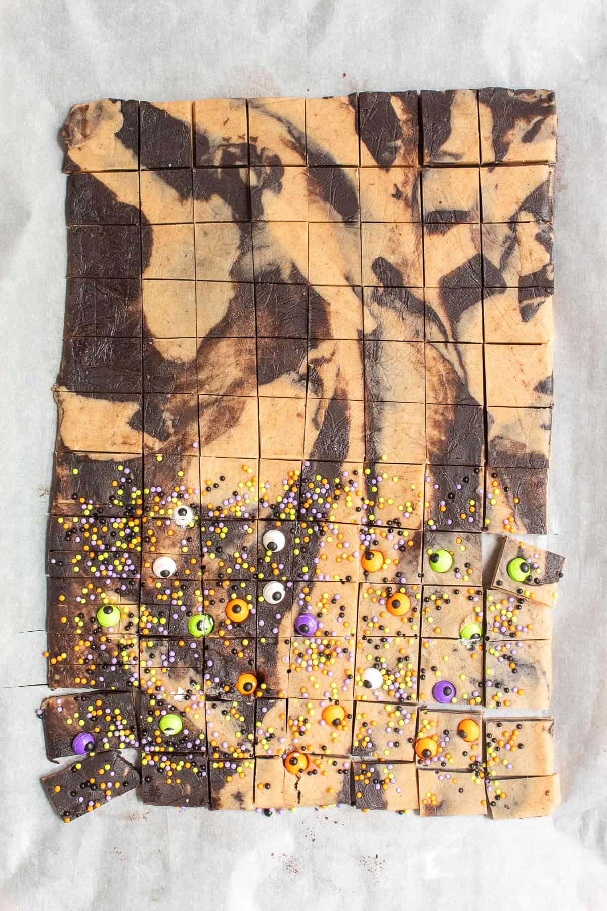 The chilled dough is cut into a grid of 96 pieces.